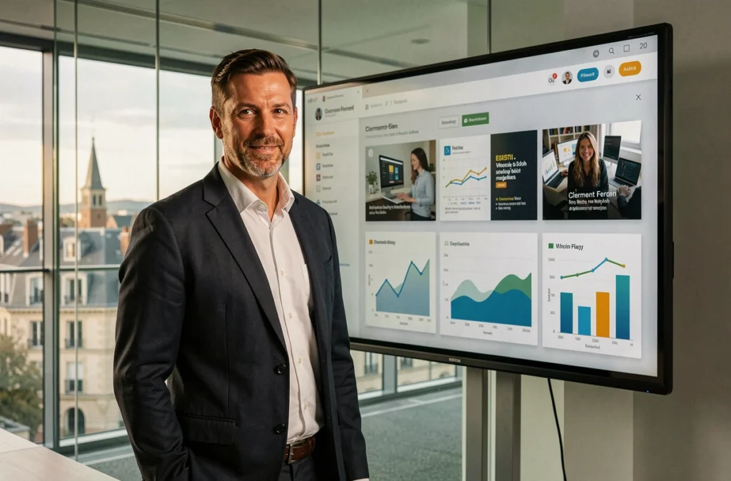 Directeur de l'agence digitale Créa Digital Pro à Clermont-Ferrand présentant une stratégie de communication