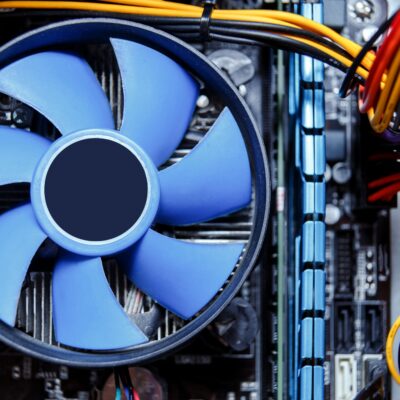 Heatsink and fan of central processing or the CPU cooler inside pc system unit.