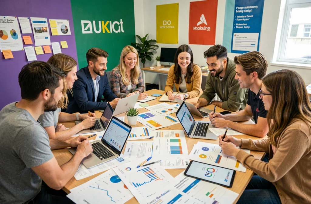 Équipe de l'agence digitale et marketing Overscan à Clermont-Ferrand en réunion de stratégie