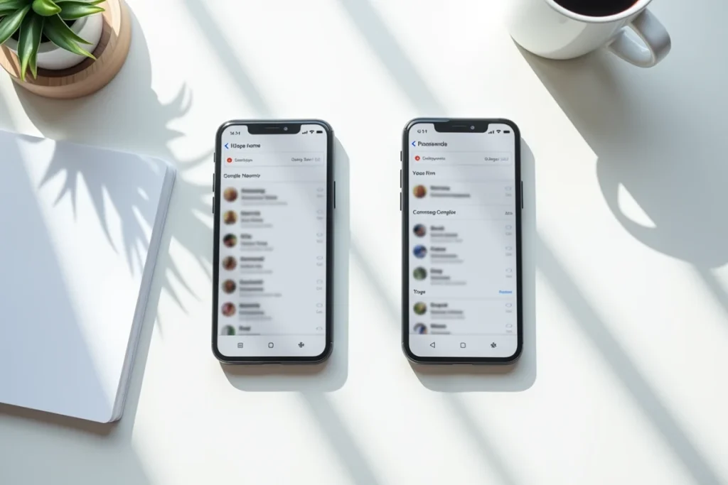 Deux smartphones affichant les étapes pour supprimer un contact sur Messenger